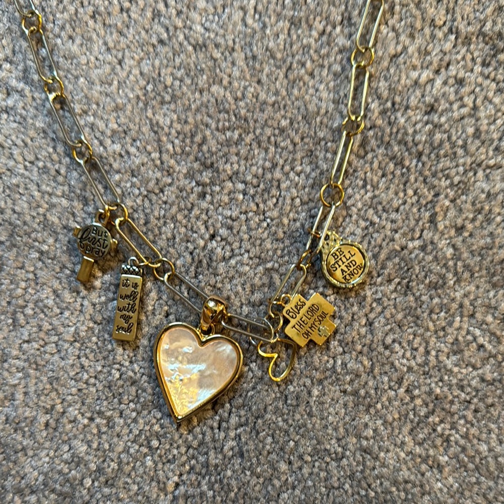 Gold Charm Necklace with Heart Pendant